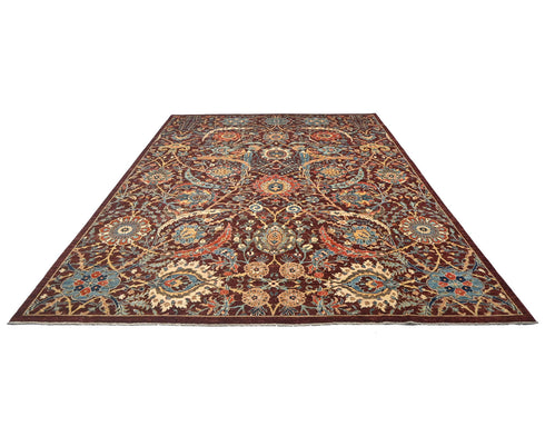 9x12 Burgundy Aryana Afghan Hand Knotted Veg Dye Wool Area Rug